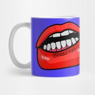 terrible puns lip tattoo Mug